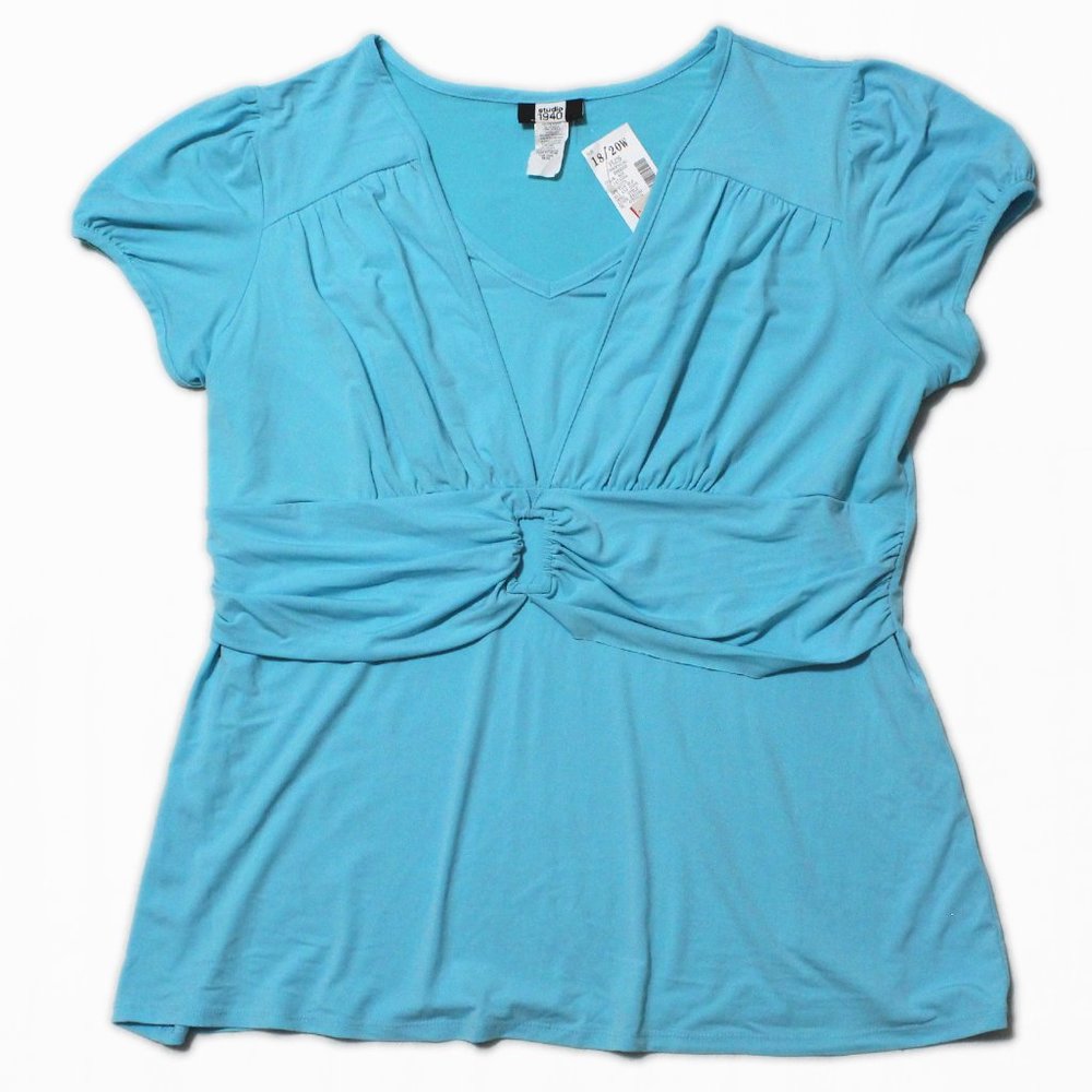 🆕Aqua Blue 18/20W V-Neck Blouse Fashion Bug